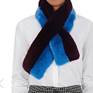 KULE. fur scarf in deep wine and  blue